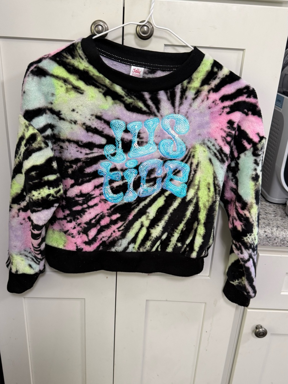 Justice Tie-Dye Plush Sweatshirt with Blue Sequin Logo